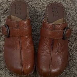 b.o.c. Chestnut Leather Slip-On Clogs